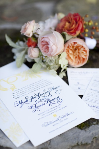 yellow and navy wedding invitations